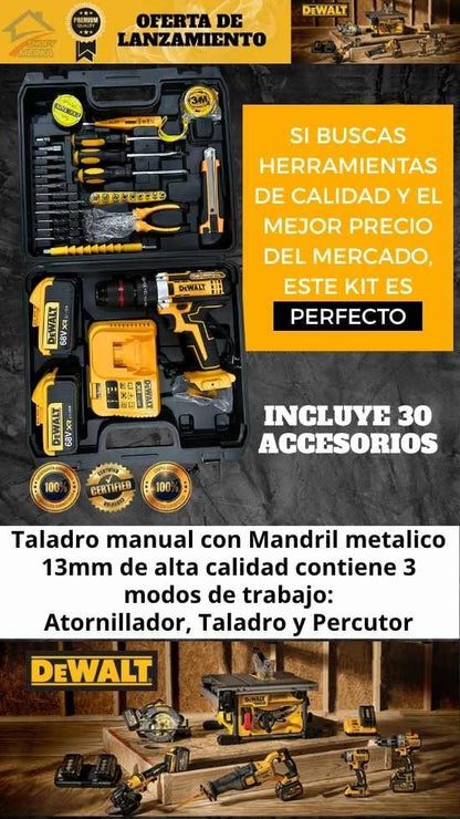Combo Profesional: Taladro Percutor 68V + Súper Kit 34 Accesorios