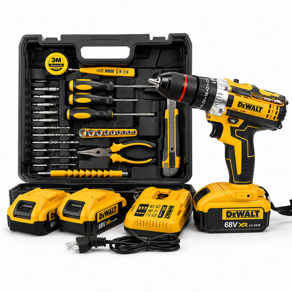 Combo Profesional: Taladro Percutor 68V + Súper Kit 34 Accesorios